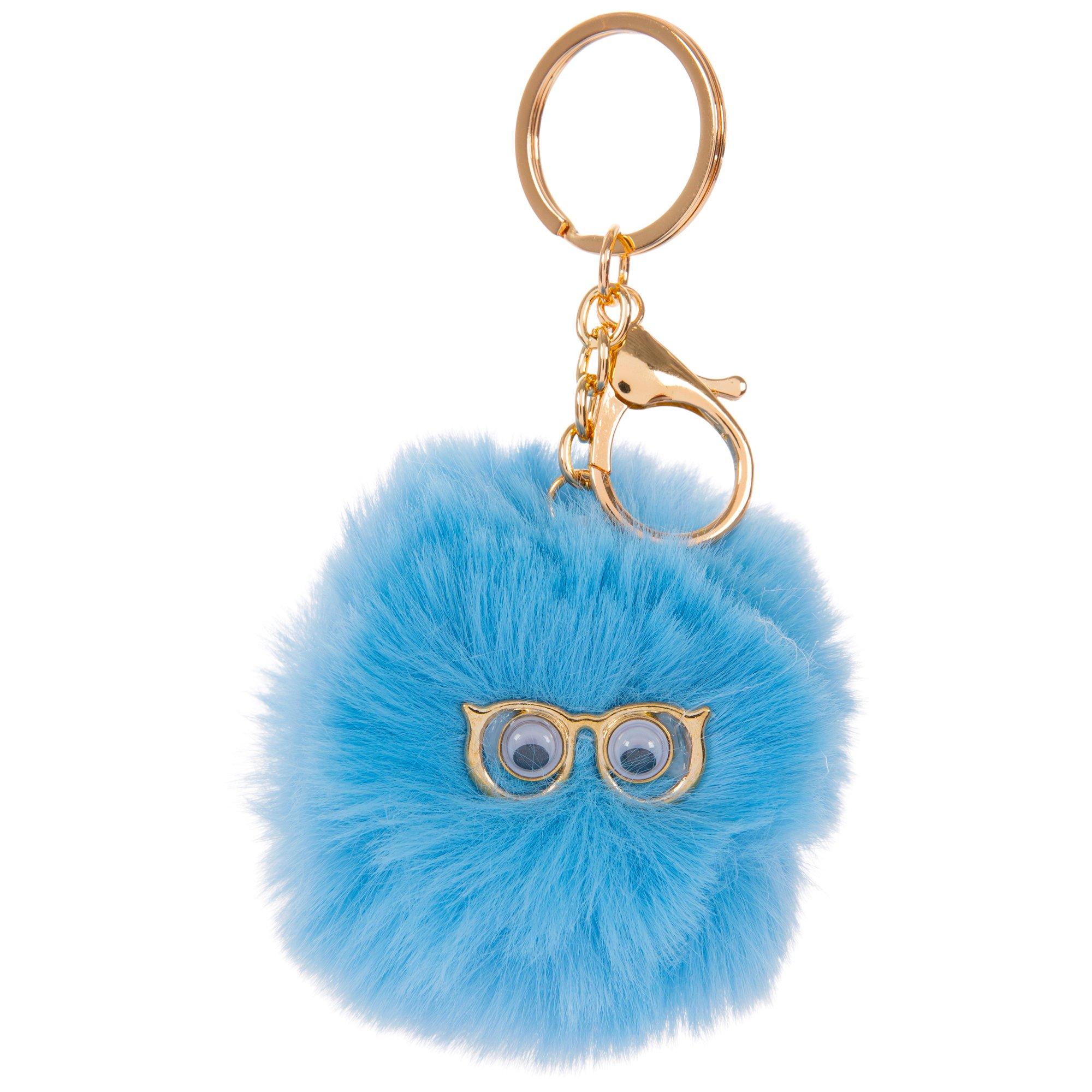 Blue Fluffy Monster With Glasses Keychain, Hobby Lobby