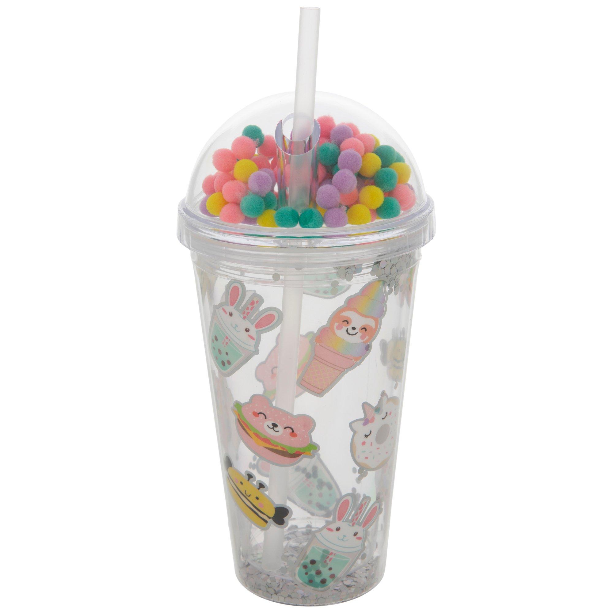 Glitter & Pom Pom Creatures Cup With Straw Hobby Lobby 2301653