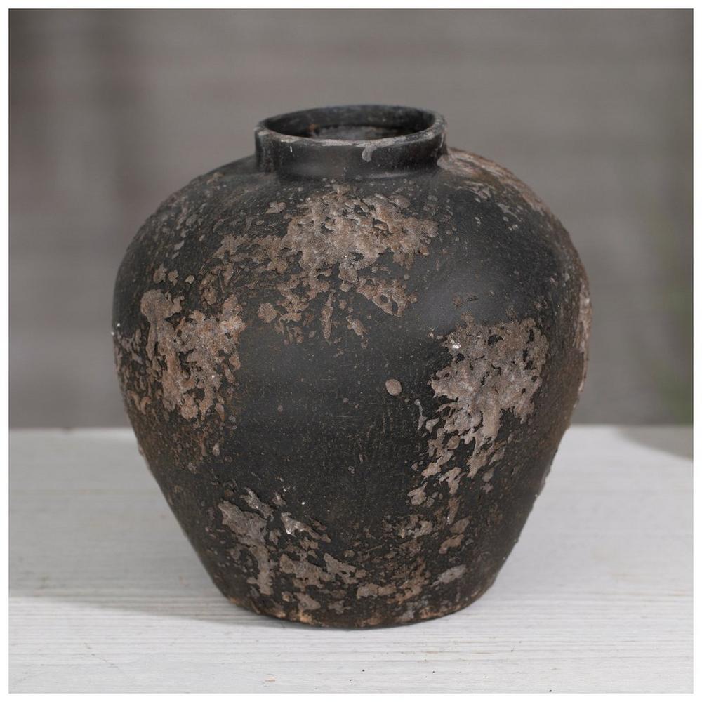 Black Textured Terracotta Vase