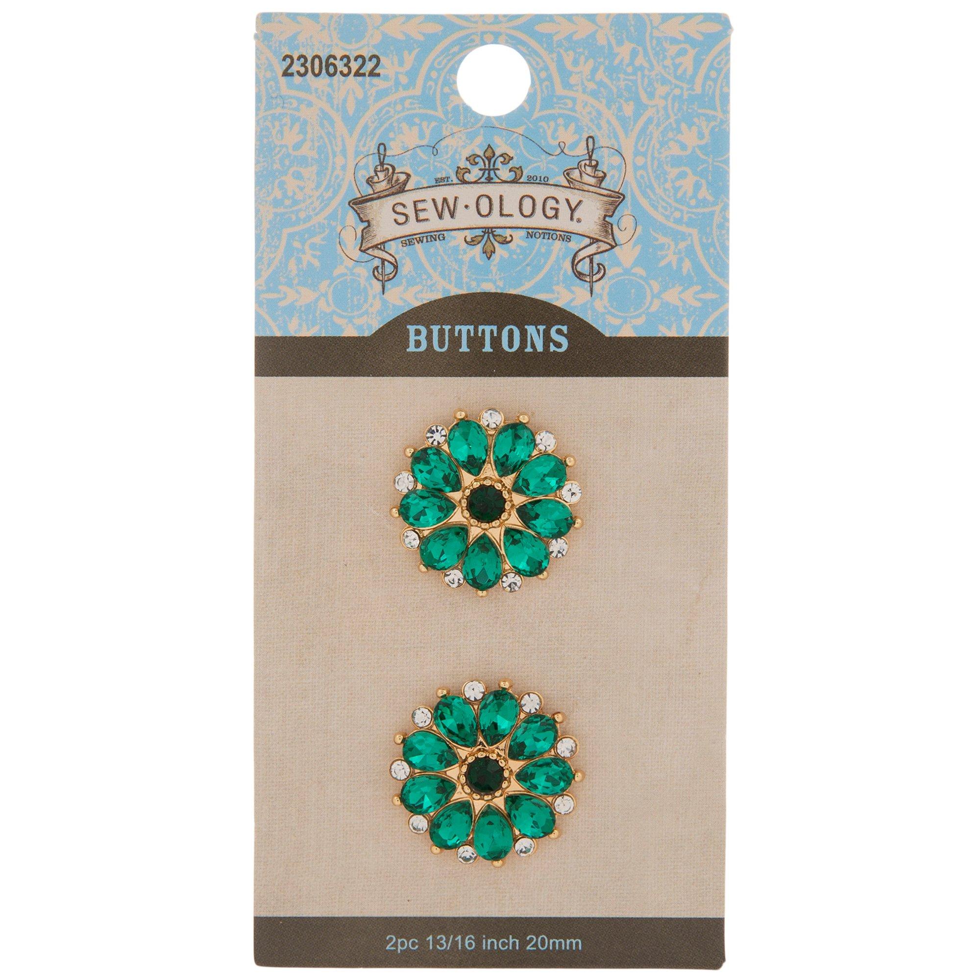 3 Sew-ology Decorative Rhinestone Sewing Buttons, New on Original Cards,  Two 15/16 Inch 513523 & One 1 1/2 1096221 Silver in Color 