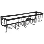 Black Wire Metal Wall Basket With Hooks