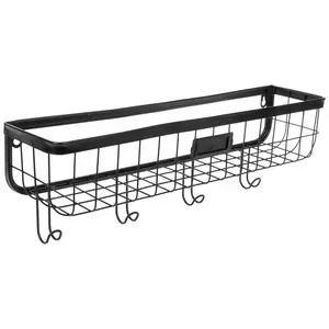 Black Wire Metal Wall Basket With Hooks