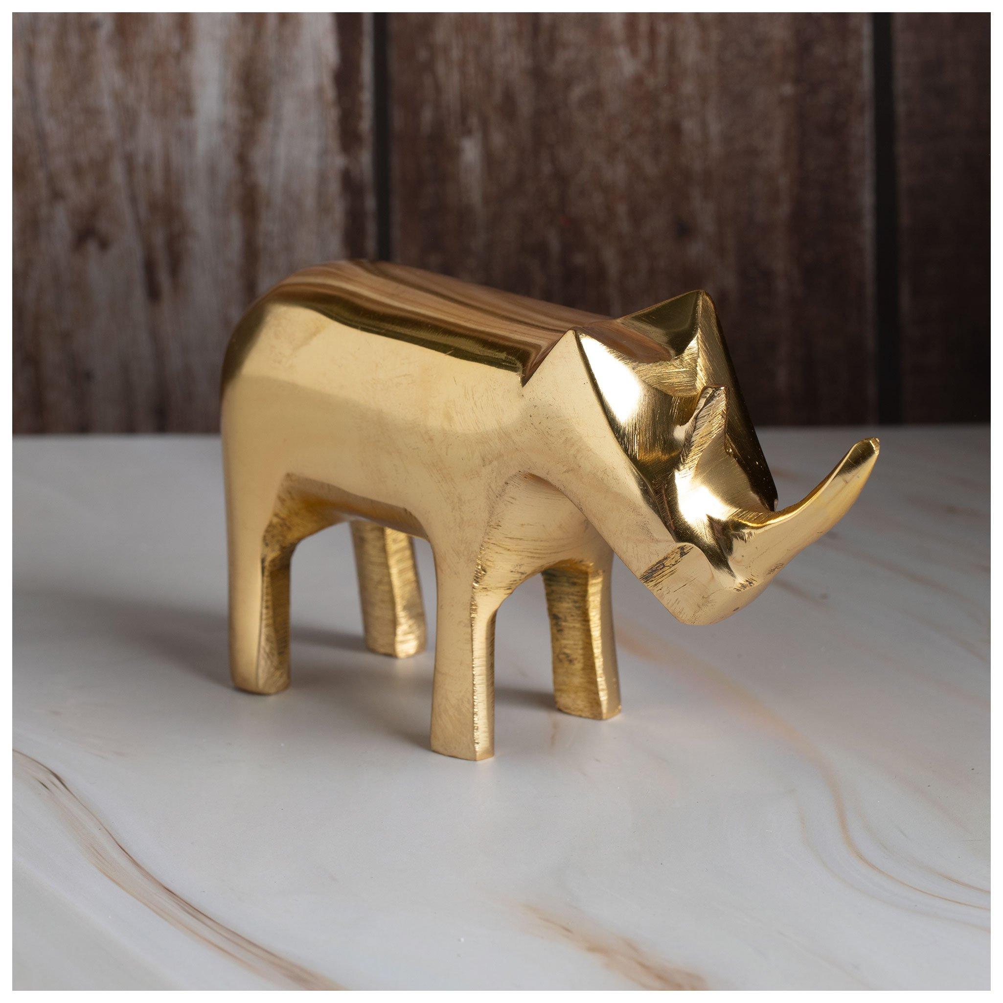 Rhino Gold Colored Metal Sculpture Decor