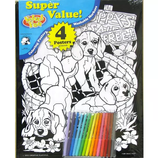 Puppies Velvet Poster & Markers Value Pack, 4 Poster Set
