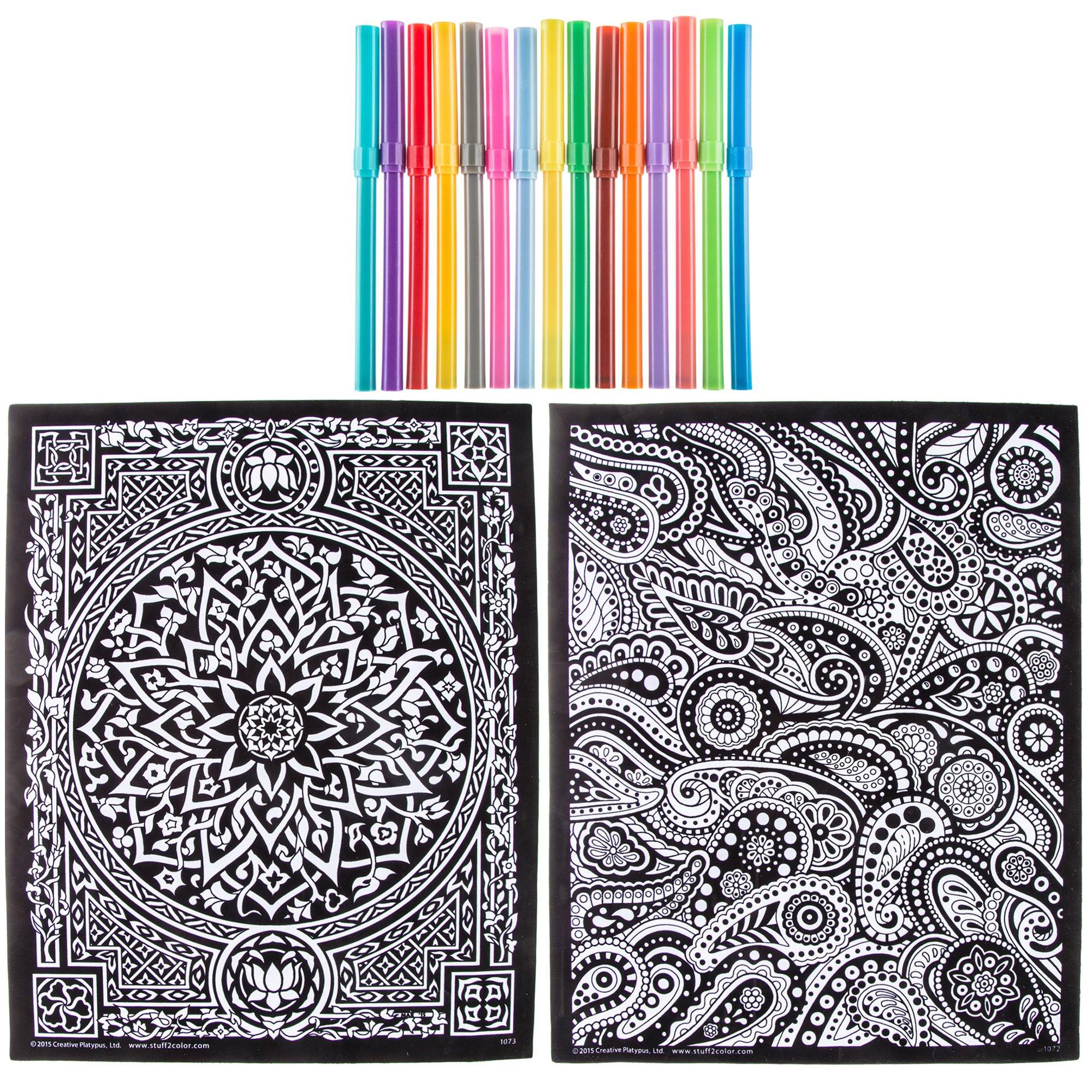 4 x Large Velvet Colouring Picture Boards & Felt Tip Pens Kids Art & Craft  50x38