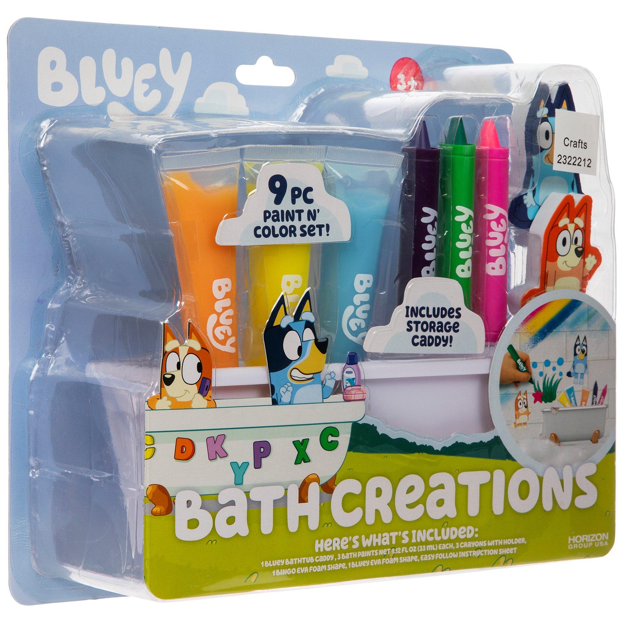 Bluey Bath Creations, 9-Piece Activity Set, Fun Bath Toys, Includes  Washable Bath Paints, Bath Crayons, Bath Toy Storage, Bath Paint for  Toddlers 1-3