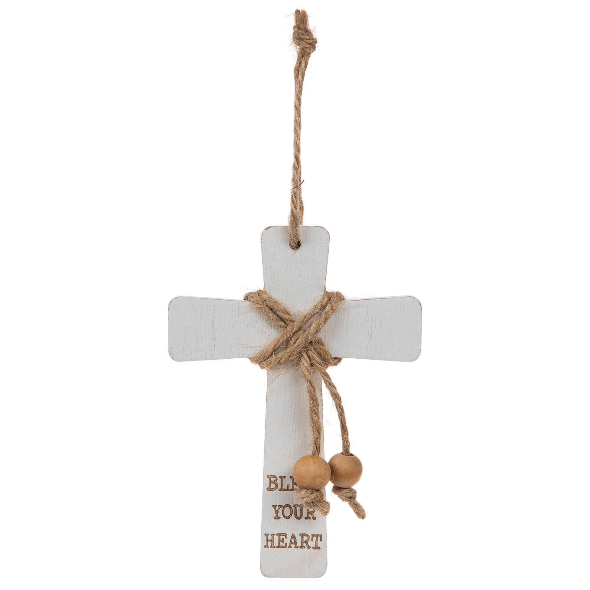 Bless Our Home Floral Design Cherry Wood Cross