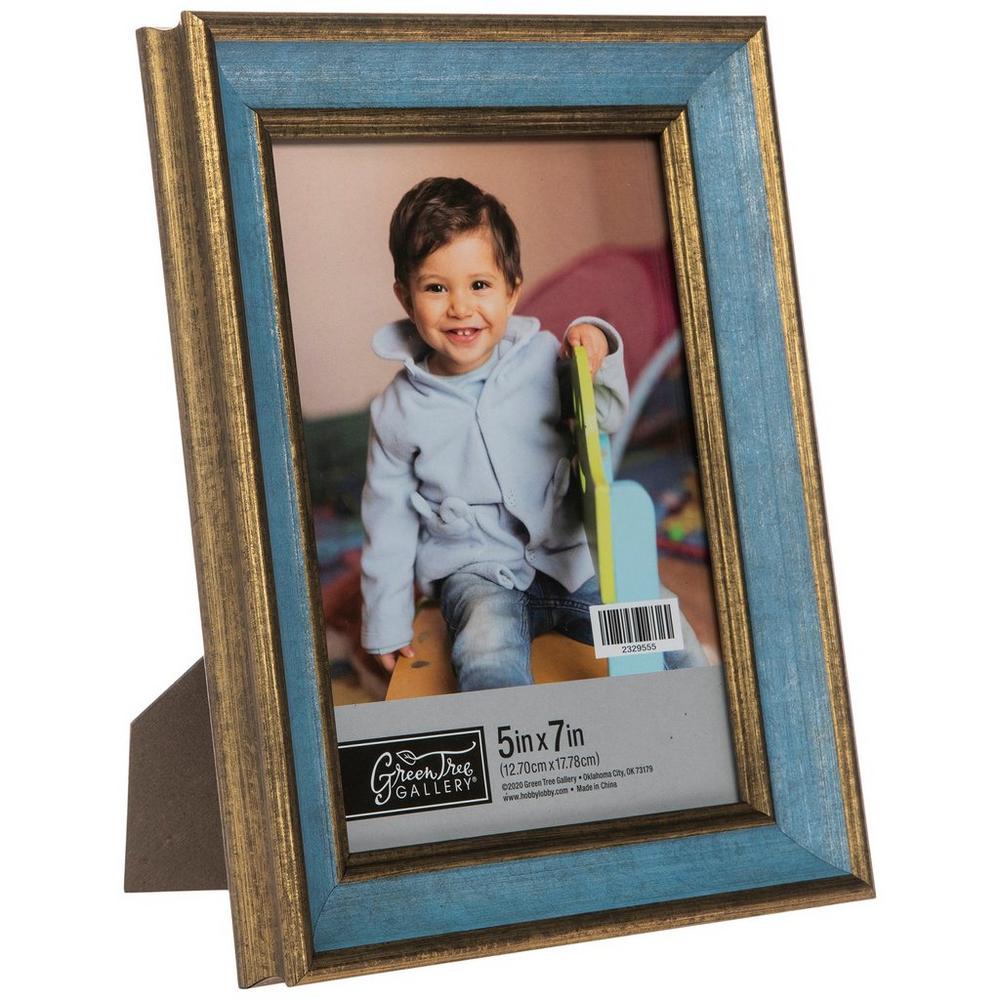 Blue Gold Scooped Edge Wood Picture Frame