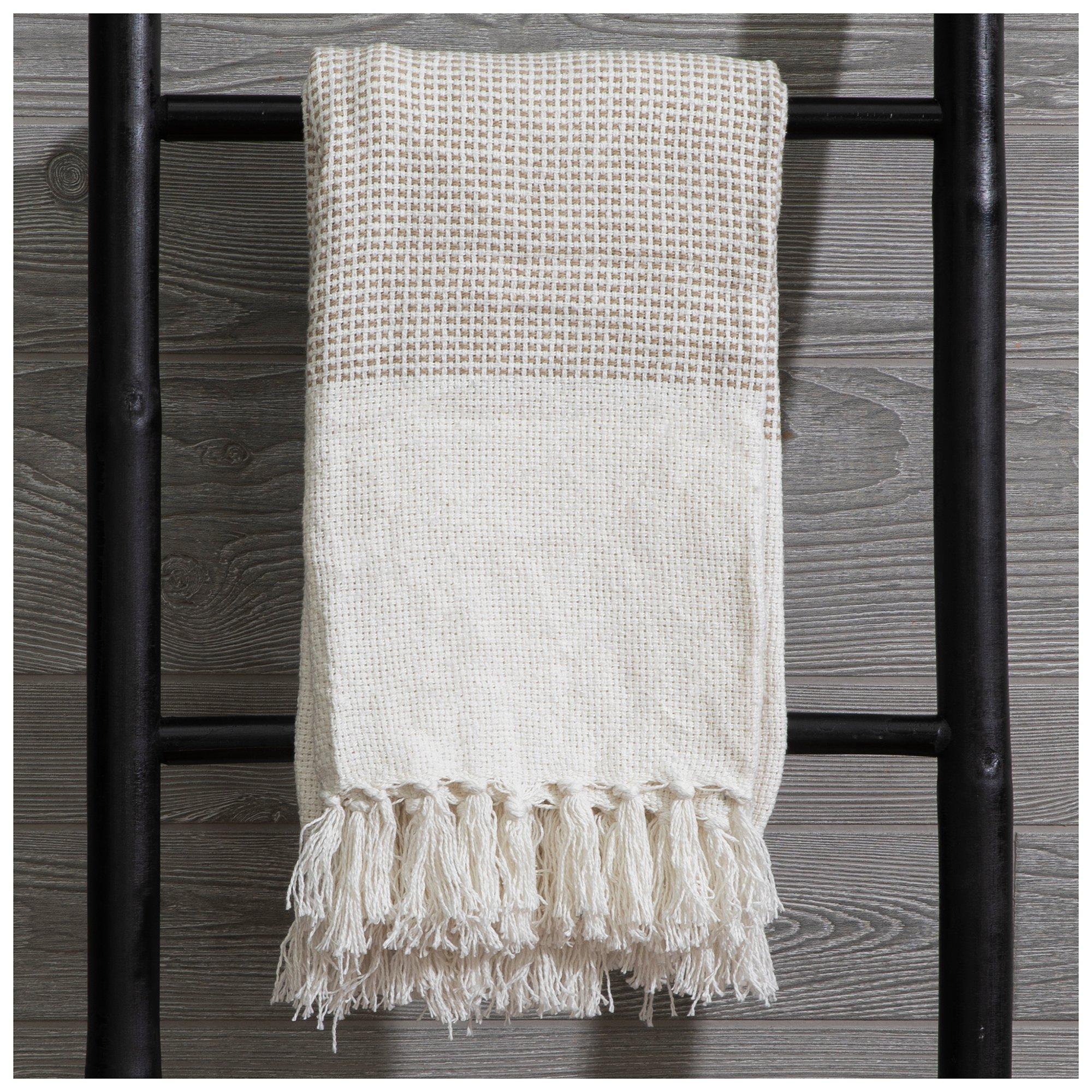 Beige & White Woven Throw Blanket Hobby Lobby 2335347