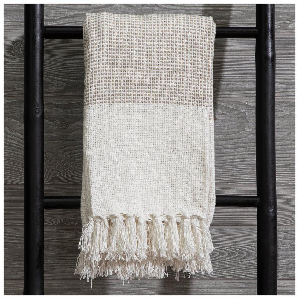 Beige White Woven Throw Blanket