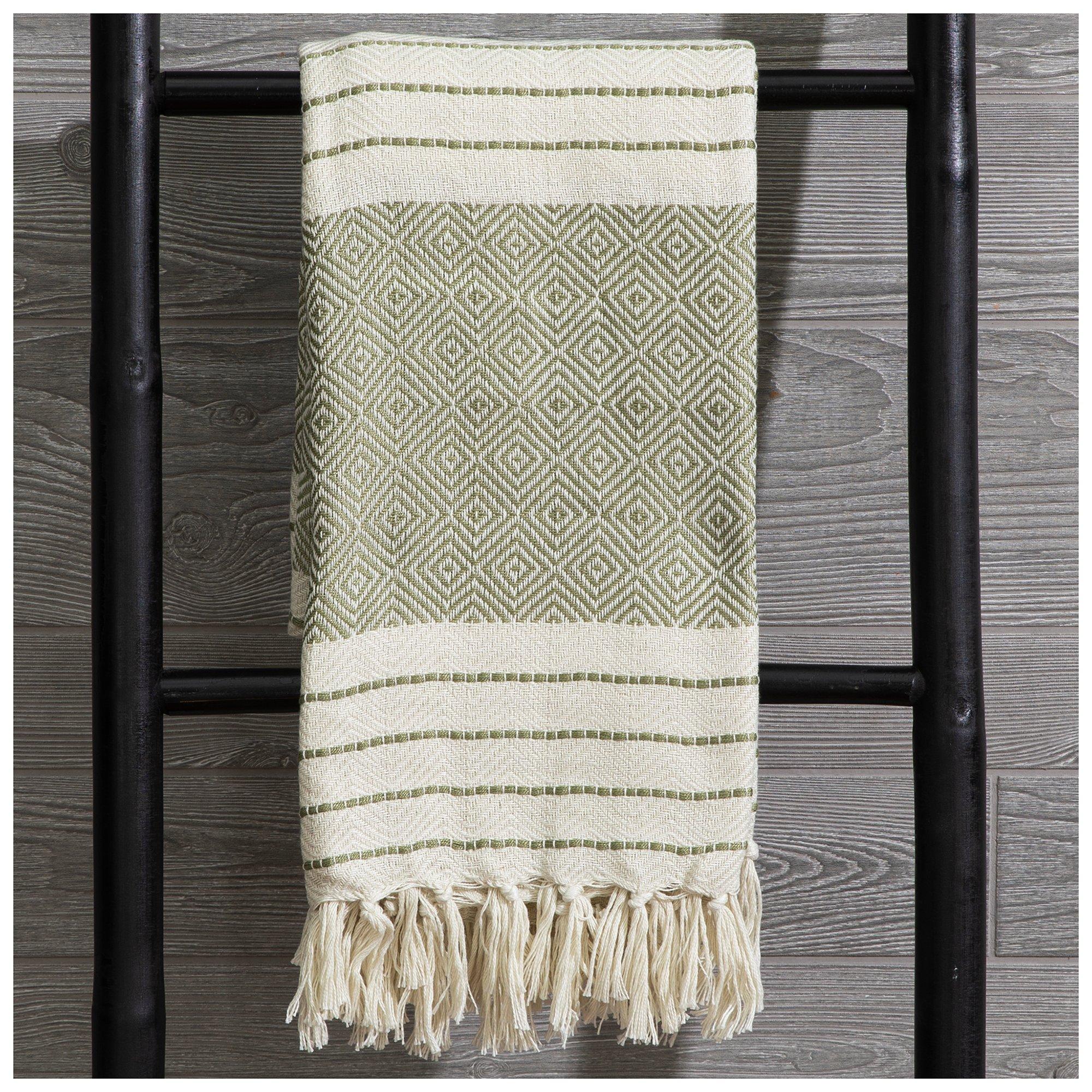 Green & White Striped Woven Throw Blanket Hobby Lobby 2335354