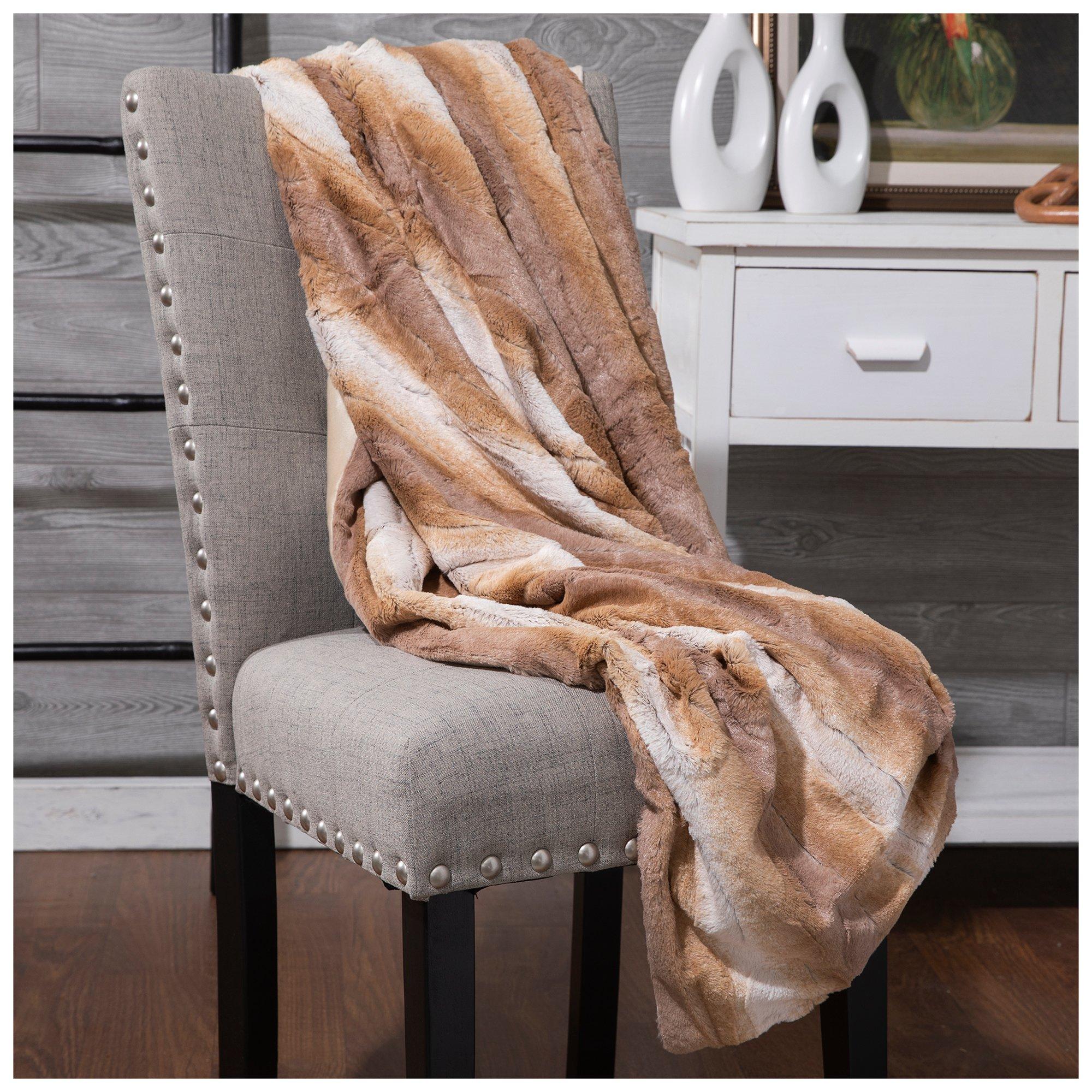 Faux Fur Blanket - Plush - White - Light Brown - 4 Colors - 2