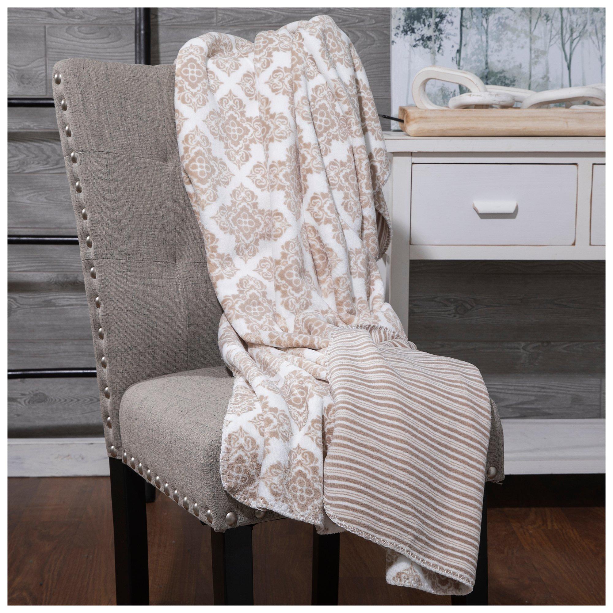 Taupe & White Reversible Throw Blanket Hobby Lobby 2337947