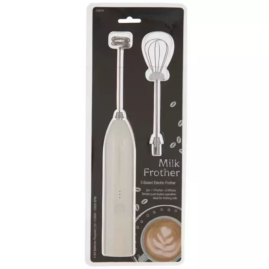 Rae Dunn Handheld Electric Milk Frother with Stand, Grey