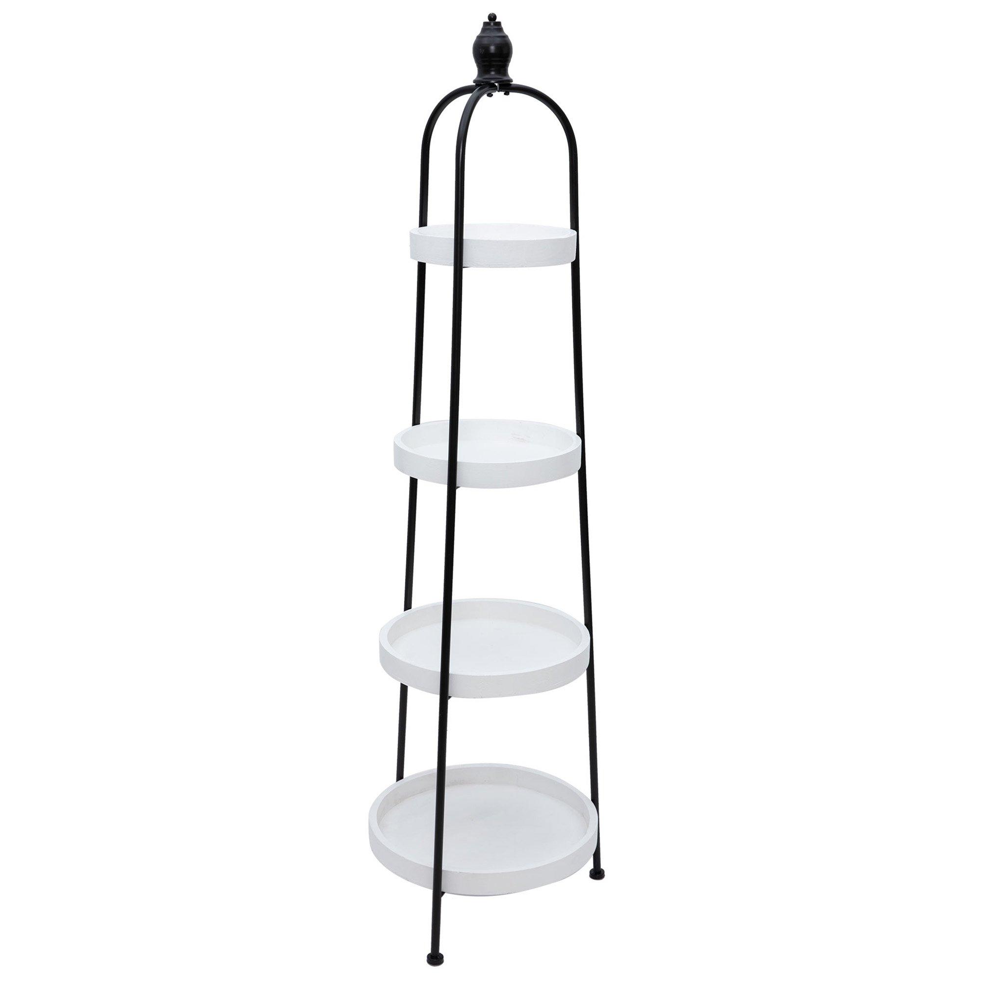 White & Black Four-Tiered Metal Floor Shelf view 1