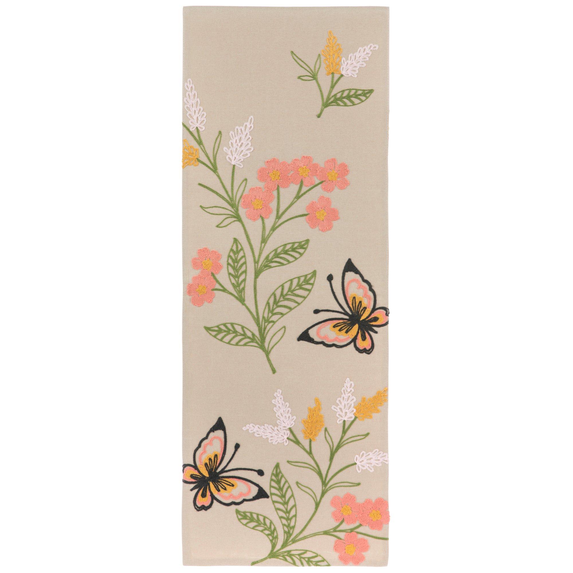 Embroidered Flowers & Butterflies Table Runner Hobby Lobby 2349520