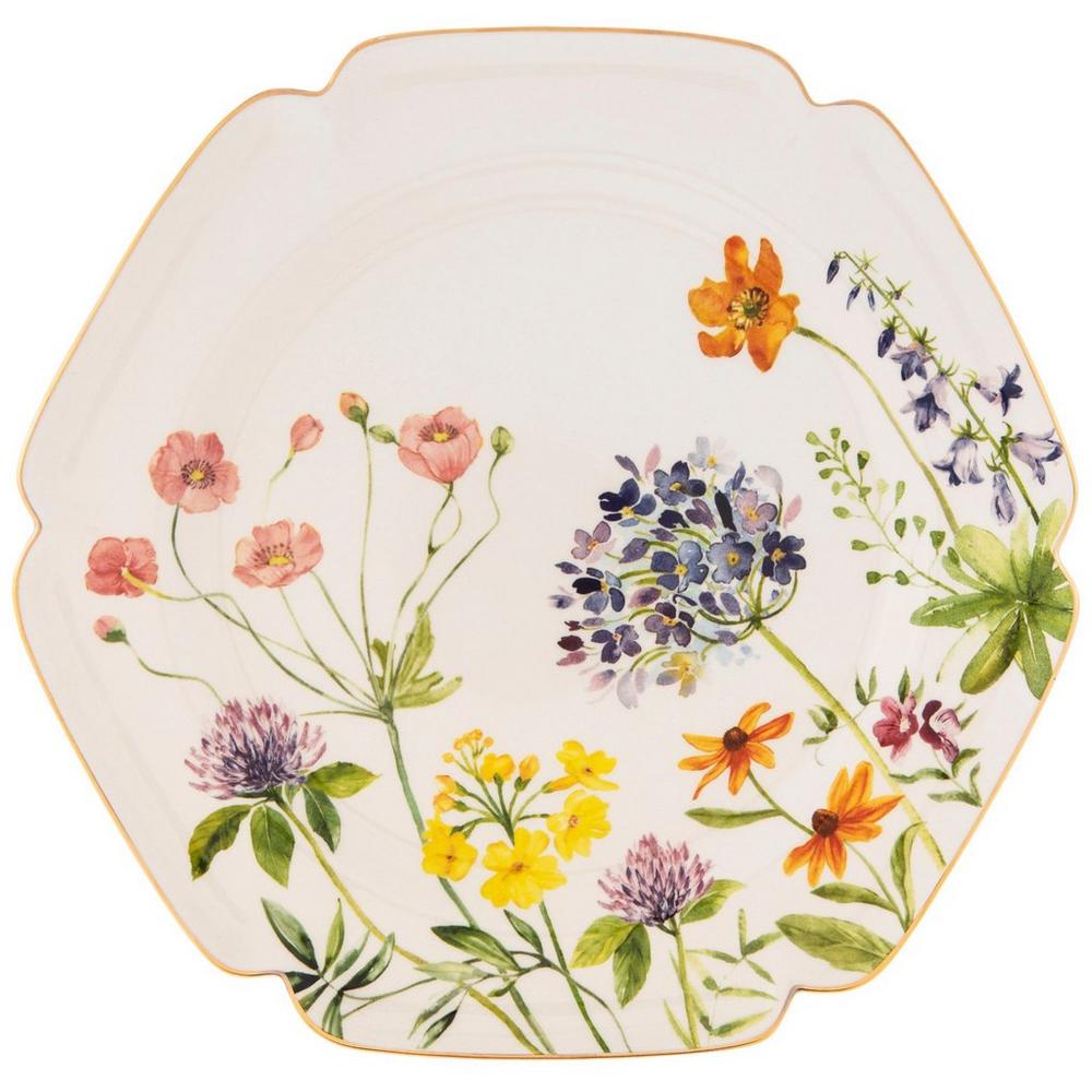 Floral Plate With Gold Rim -large