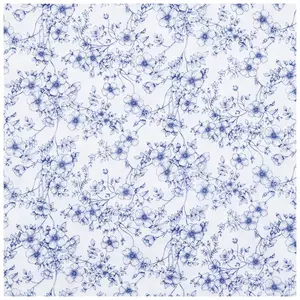 White & Navy Floral Cotton Calico Fabric