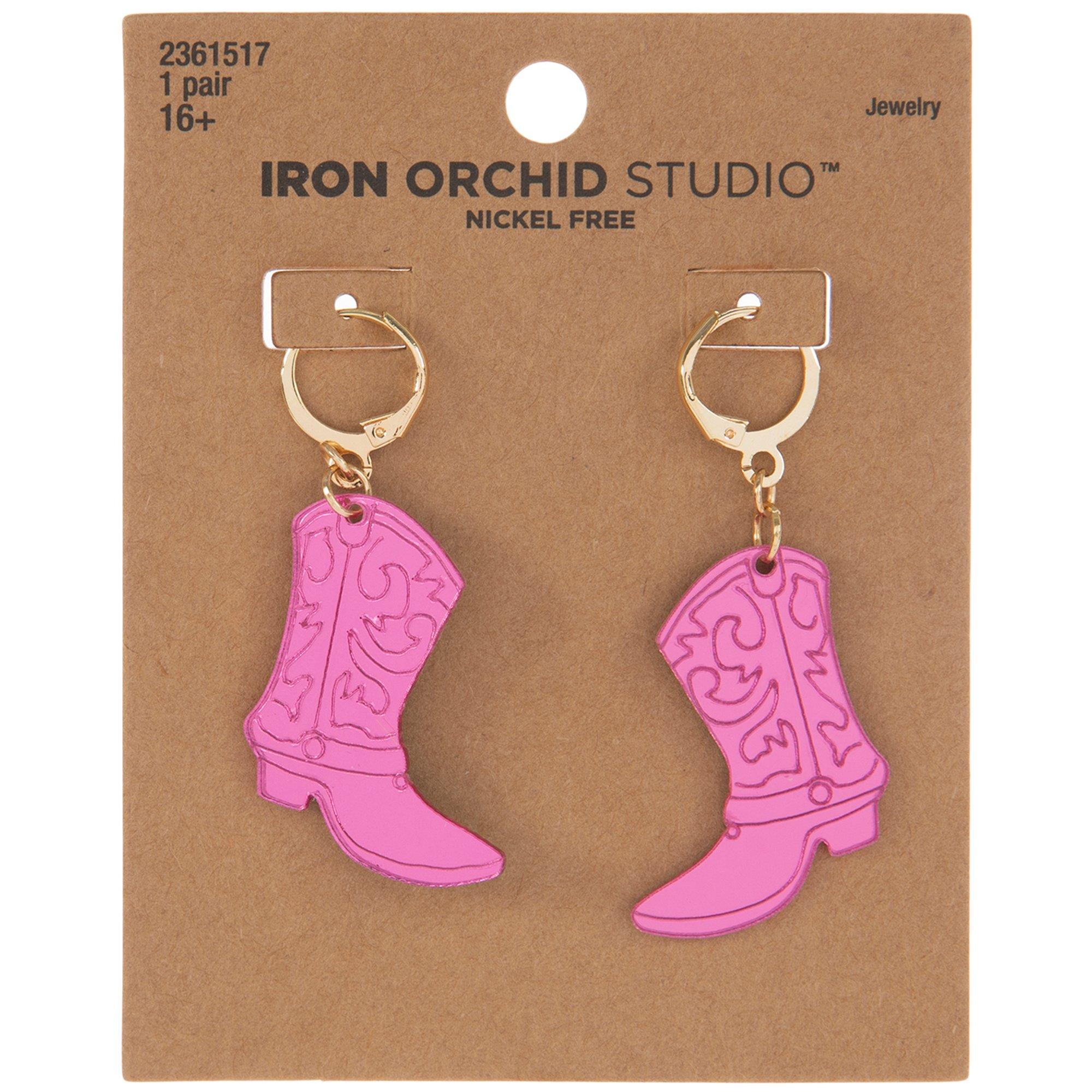 Madison Tyler Pink Boot Earrings Screwback Stud Earrings - Tulip Cowgirl Boot main image 4