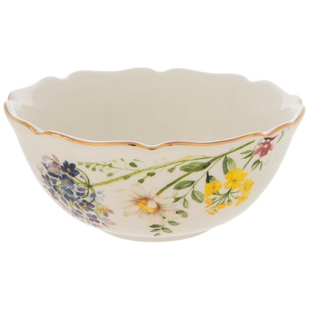 Ceramic Floral Bowl With Gold Rim