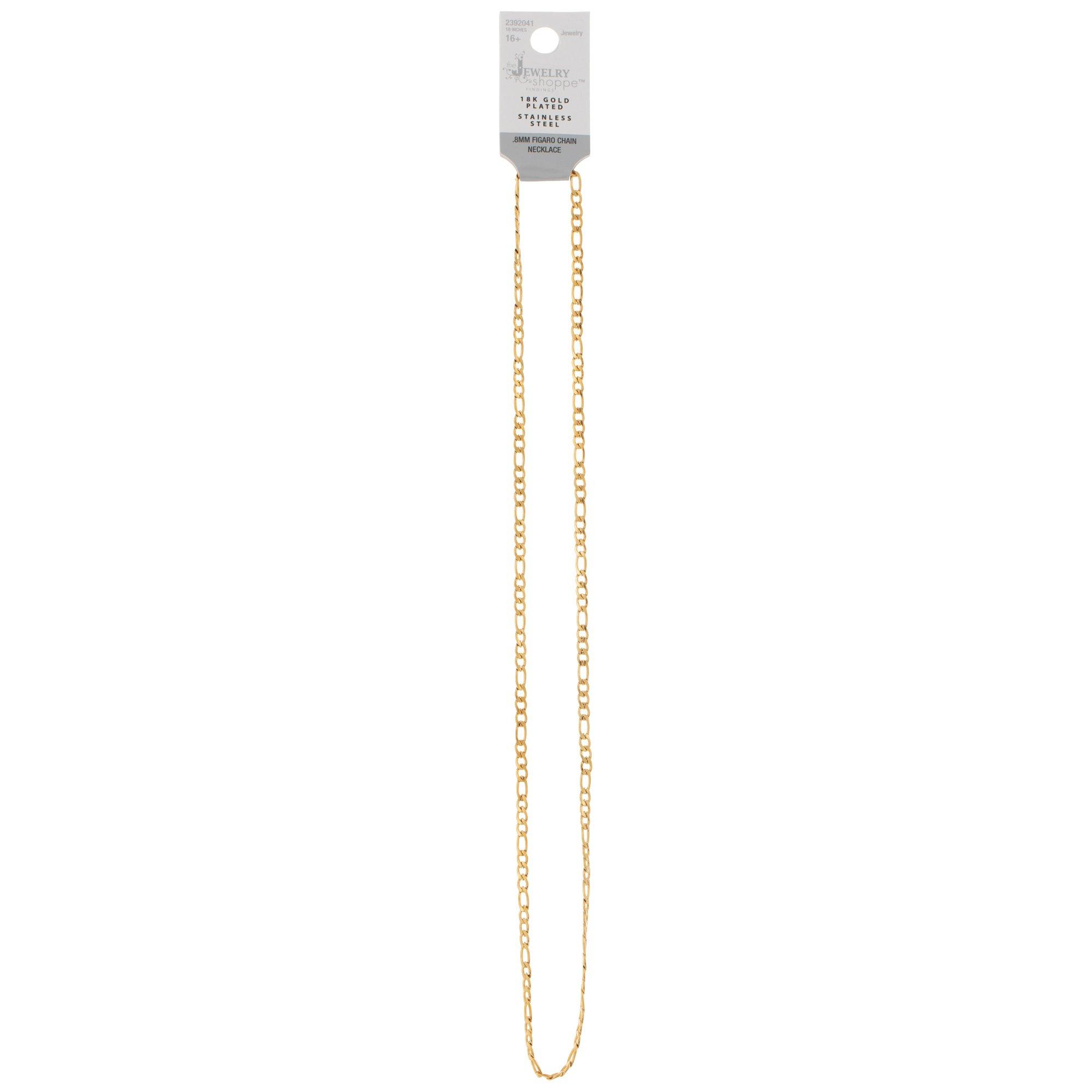 18K Gold Plated Stainless Steel Figaro Chain Necklace - 18