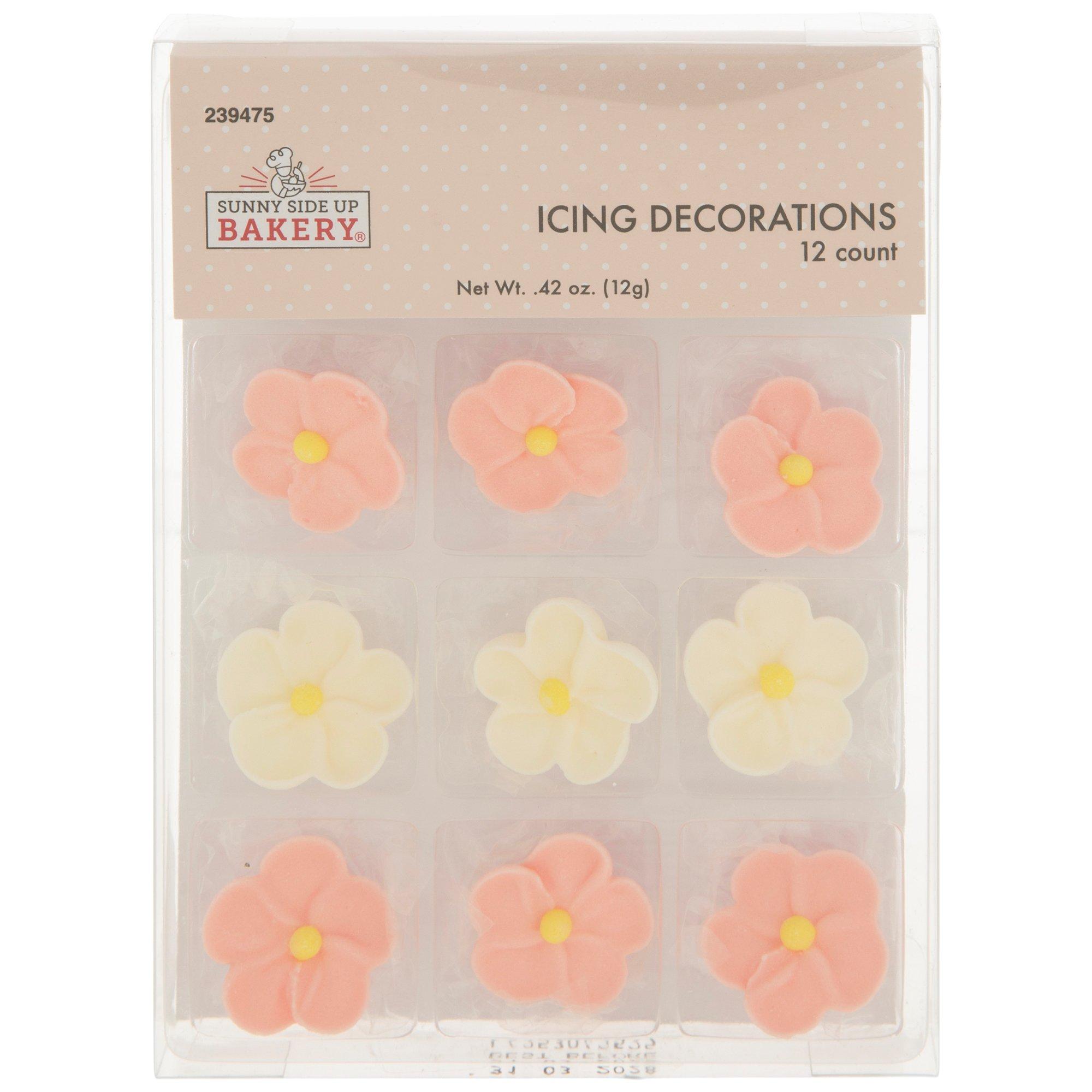 Pink & White Flower Icing Decorations view 1