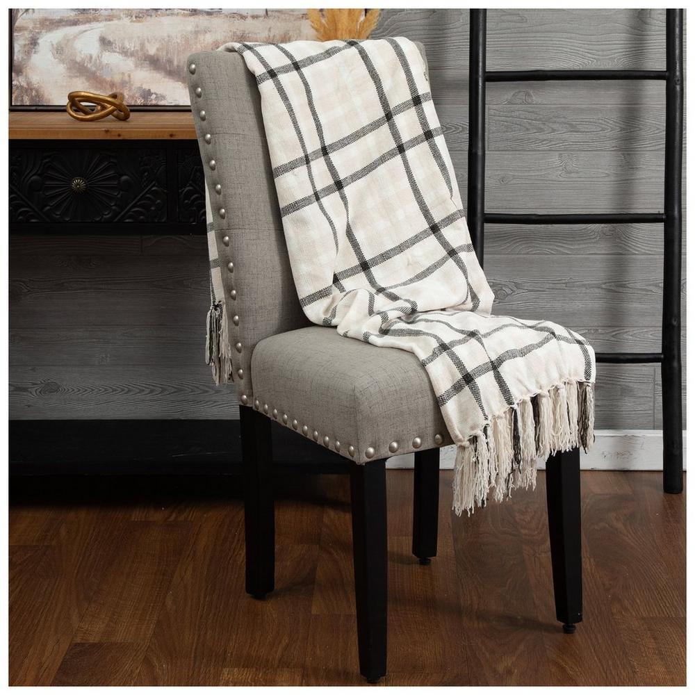 Cream Black Plaid Throw Blanket