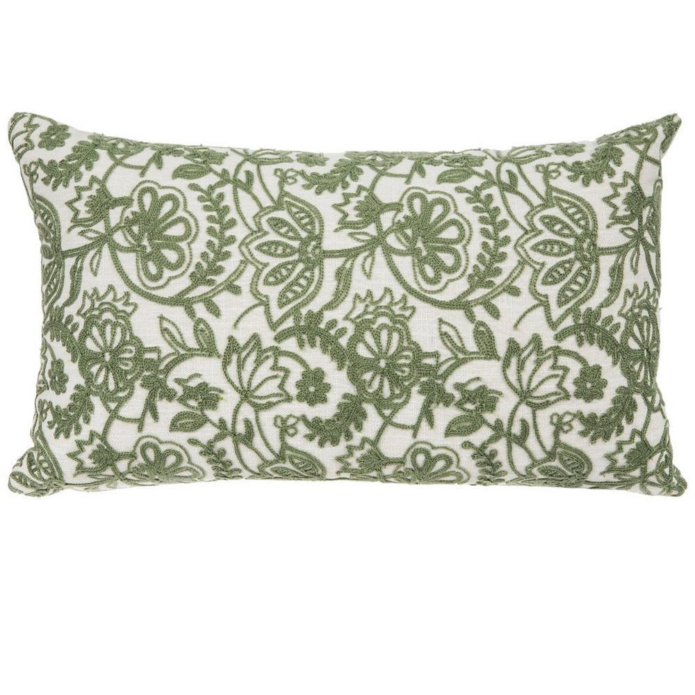 Green Embroidered Floral Pillow