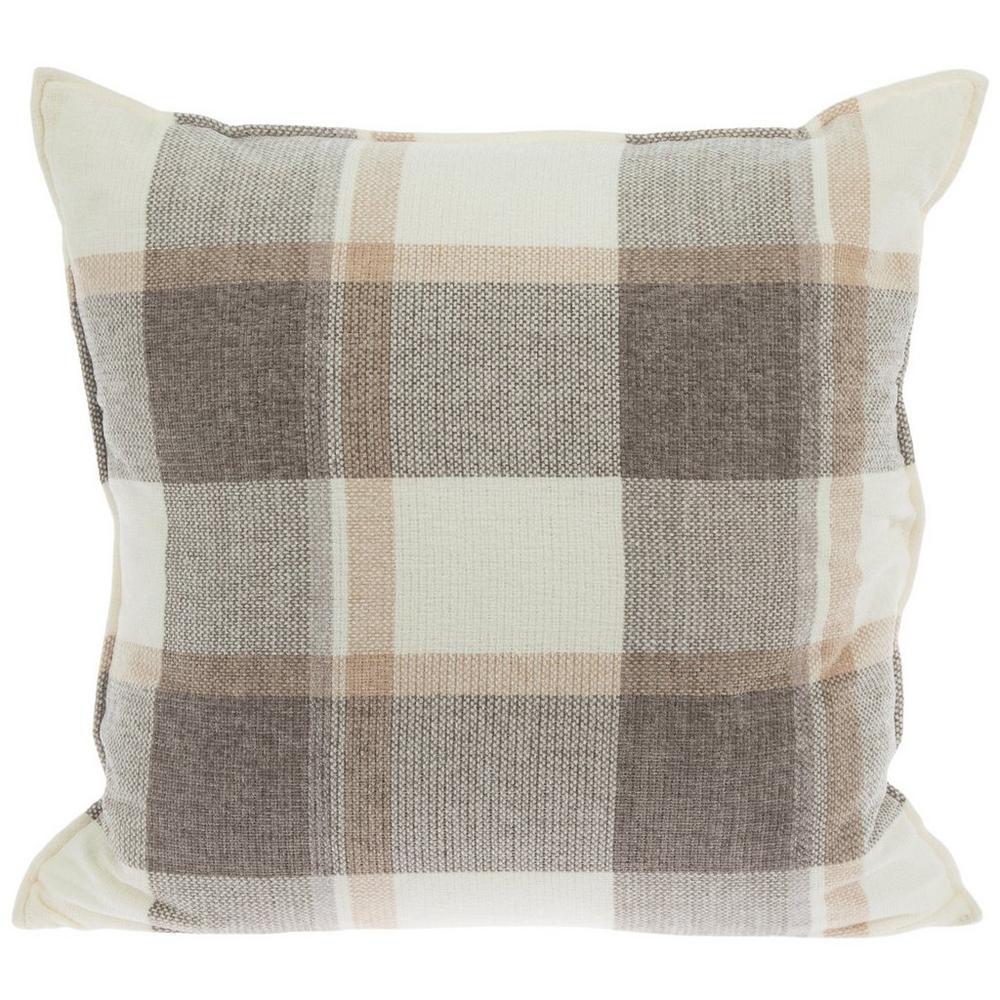 Gray White Plaid Chenille Throw Pillow