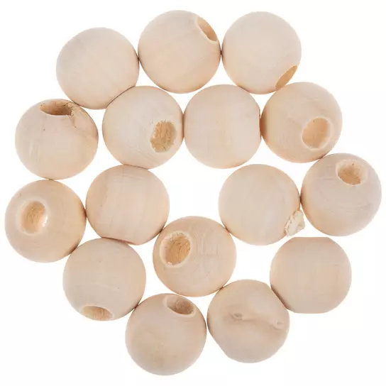 Premium 30mm Wood Beads, Large Wooden Beads, Natural Round Wood