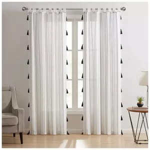 White & Black Striped Sheer Window Curtain