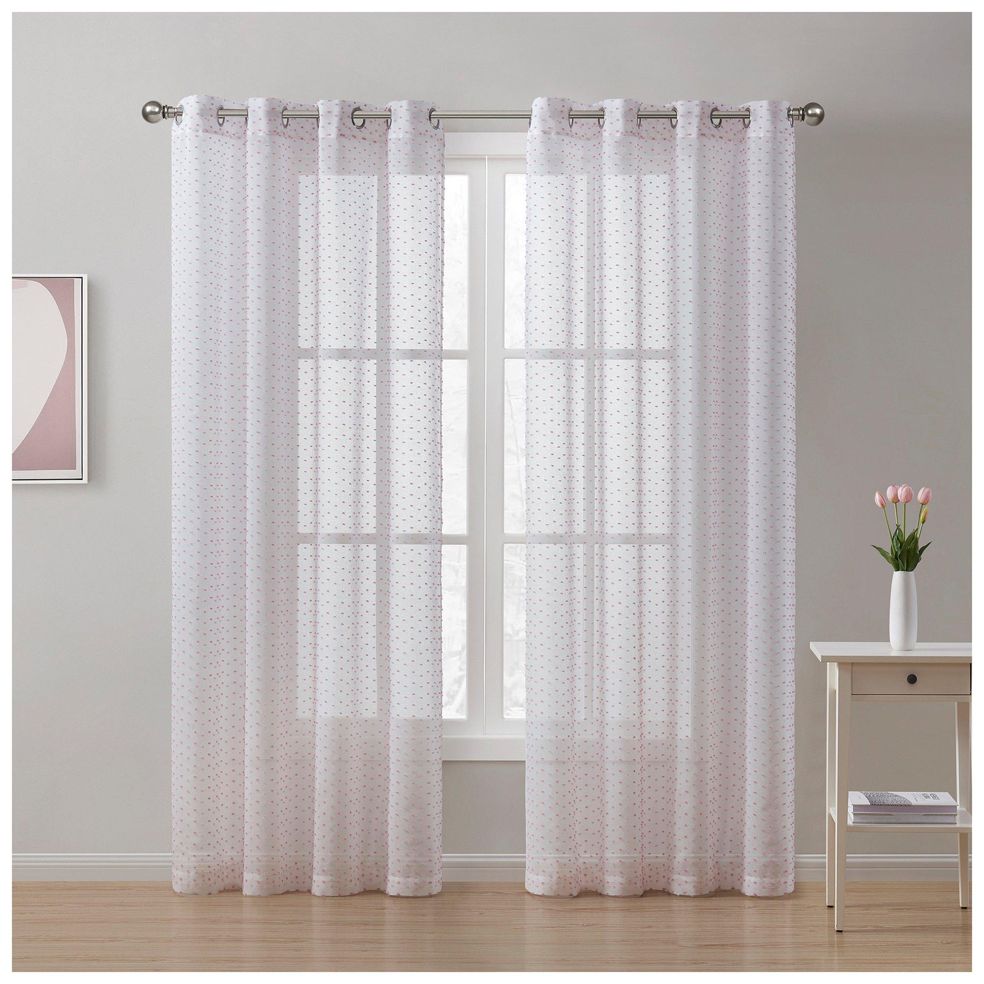 White & Pink Tufted Polka Dot Sheer Window Curtain | Hobby Lobby | 2404960