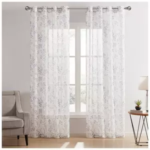 White & Gray Floral Sheer Window Curtain
