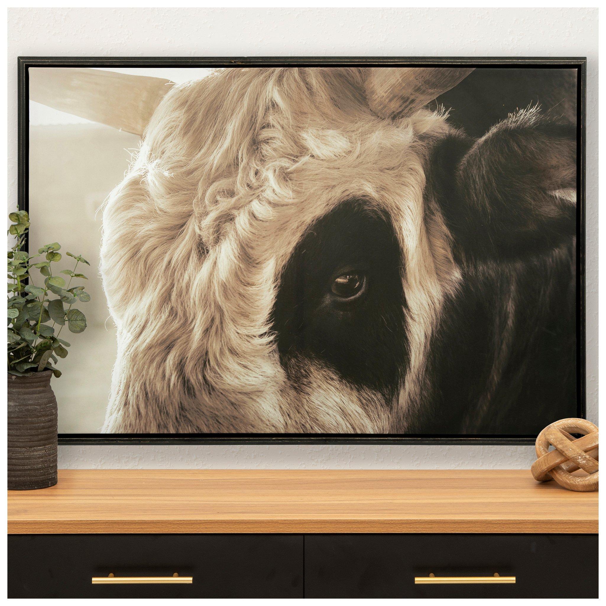 Black White Cow Framed Canvas Wall Decor