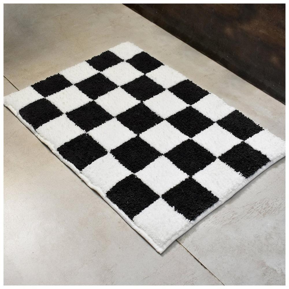 Black White Checkerboard Bath Rug
