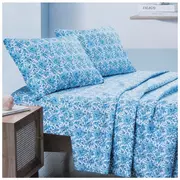 Blue Floral Microfiber Sheets & Pillowcase Set