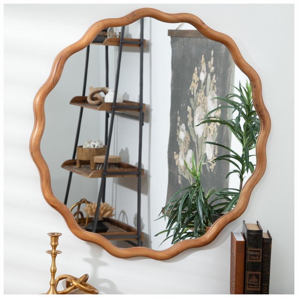 Round Wavy Wood Wall Mirror