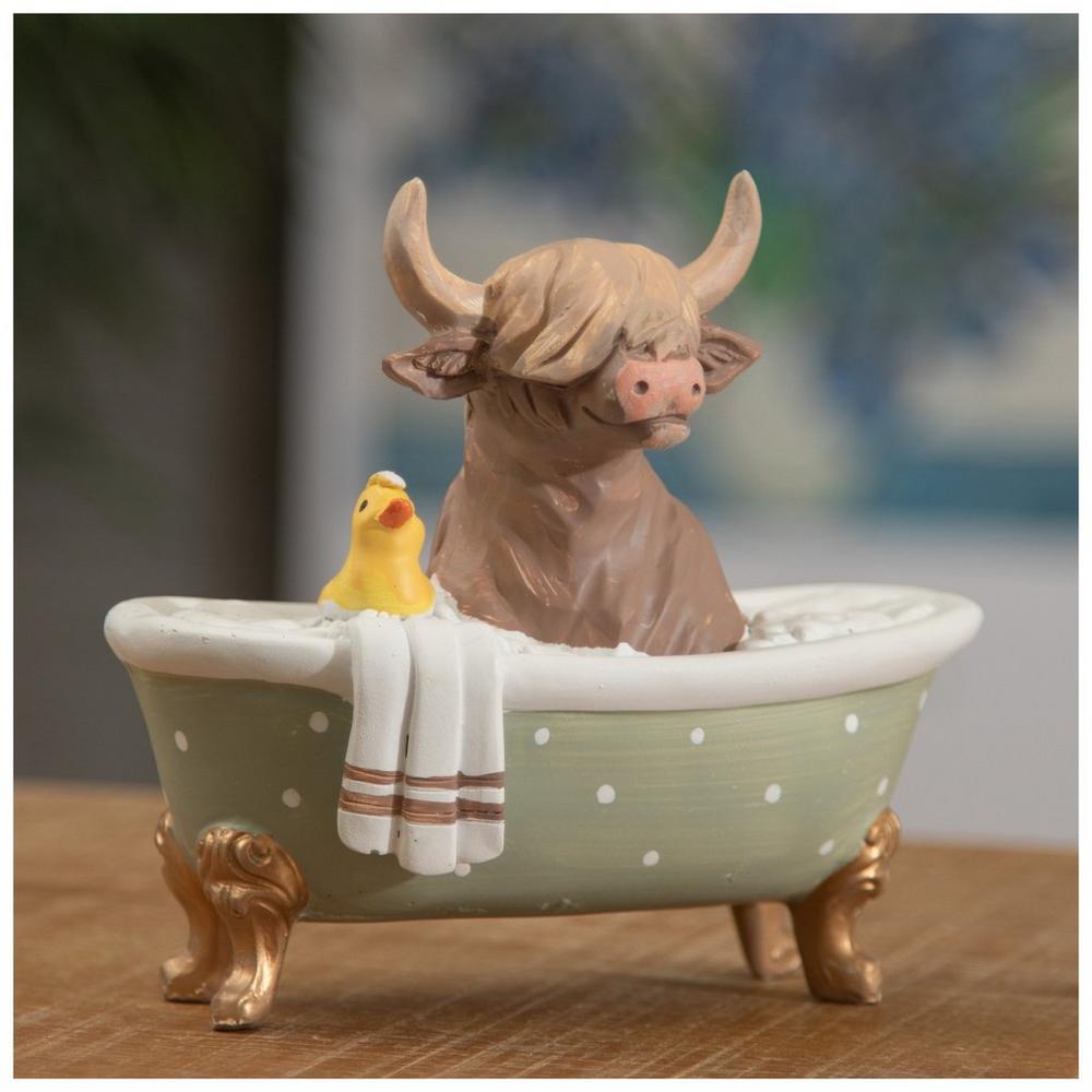 Highland Cow In Polka Dot Tub Figurine