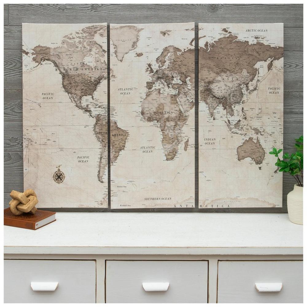 World Map Canvas Wall Decor Set