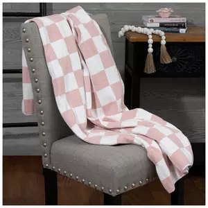 Light Pink Chenille Checkered Throw Blanket