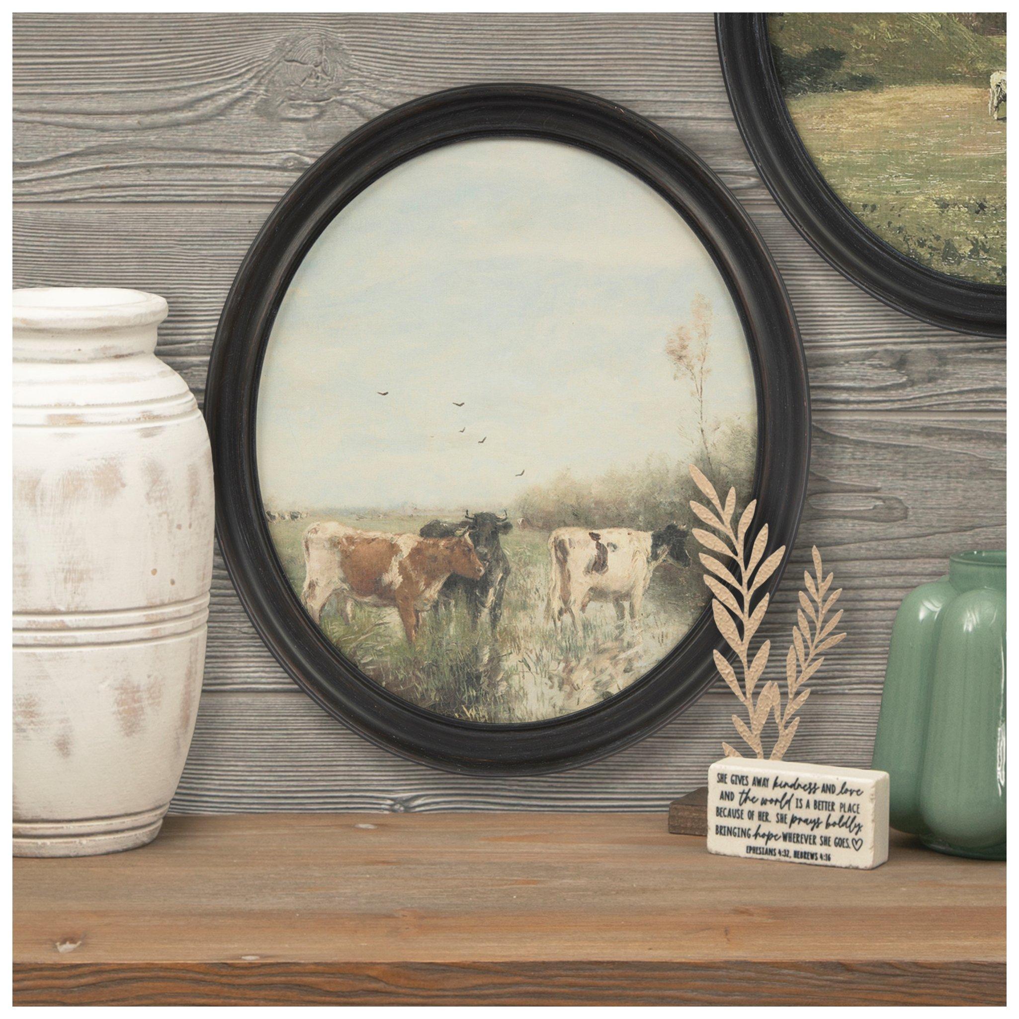 Grazing Cow Herd Oval Canvas Wall Decor