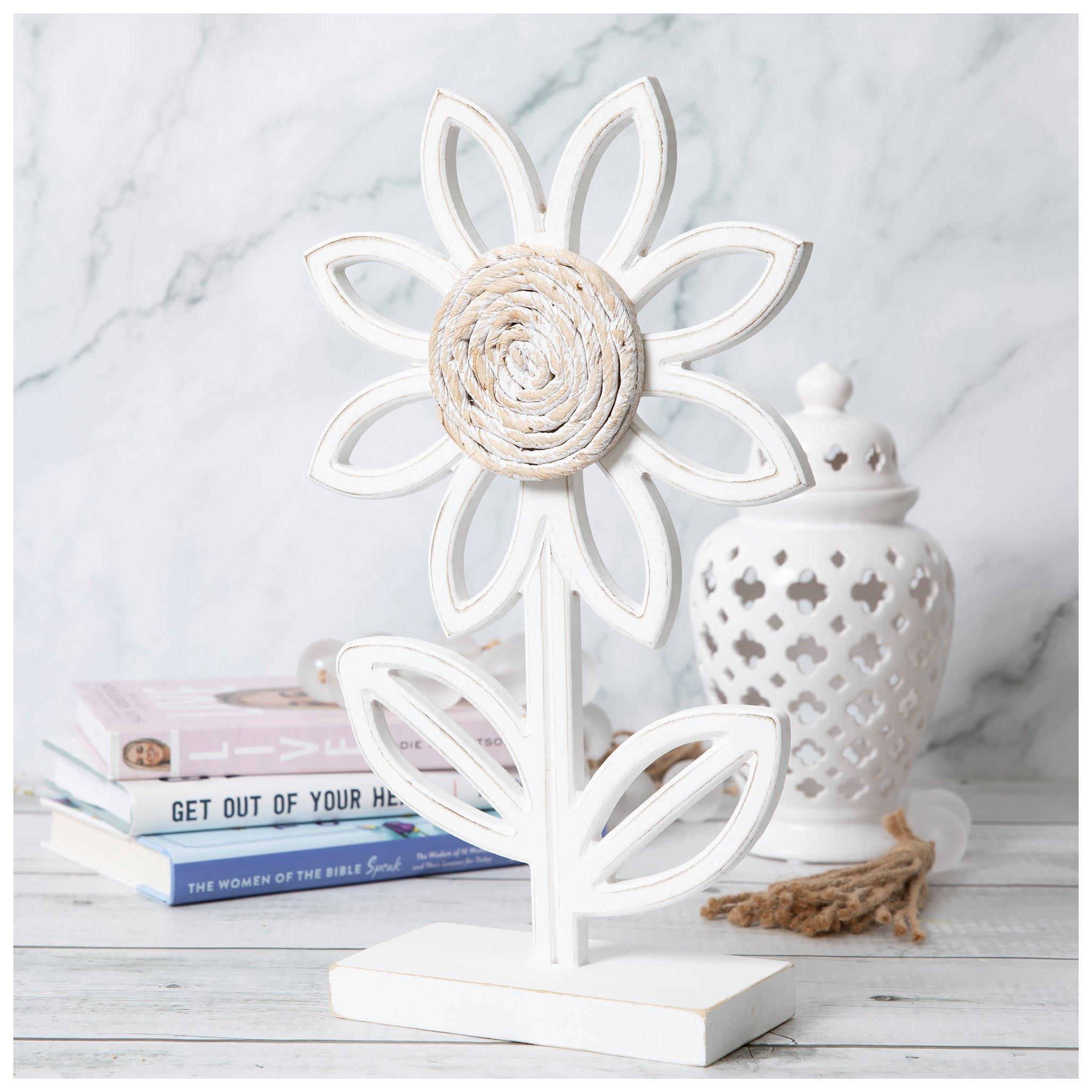Whitewash Carved Flower Wood Decor | Hobby Lobby | 2432581