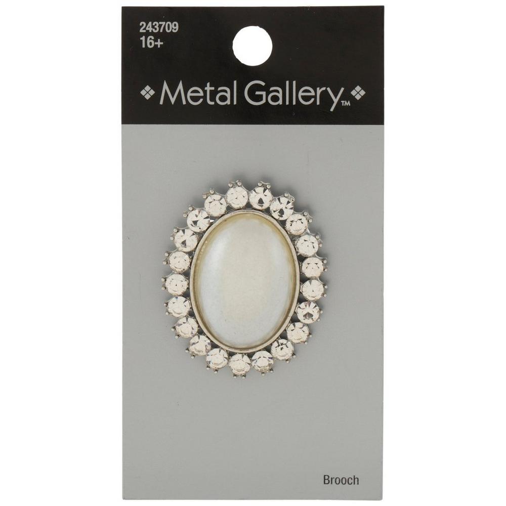 Broche Style Victorien Grand Ovale - Résine Noire & Blanche Avec Strass Et Gemmes - Mikey London