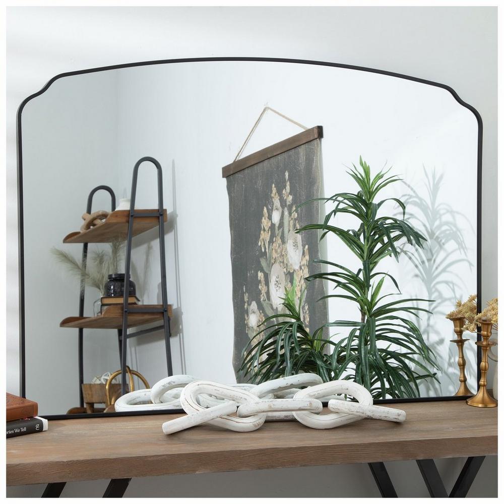 Sleek Black Metal Mantel Mirror - Modern Contemporary Wall Decor