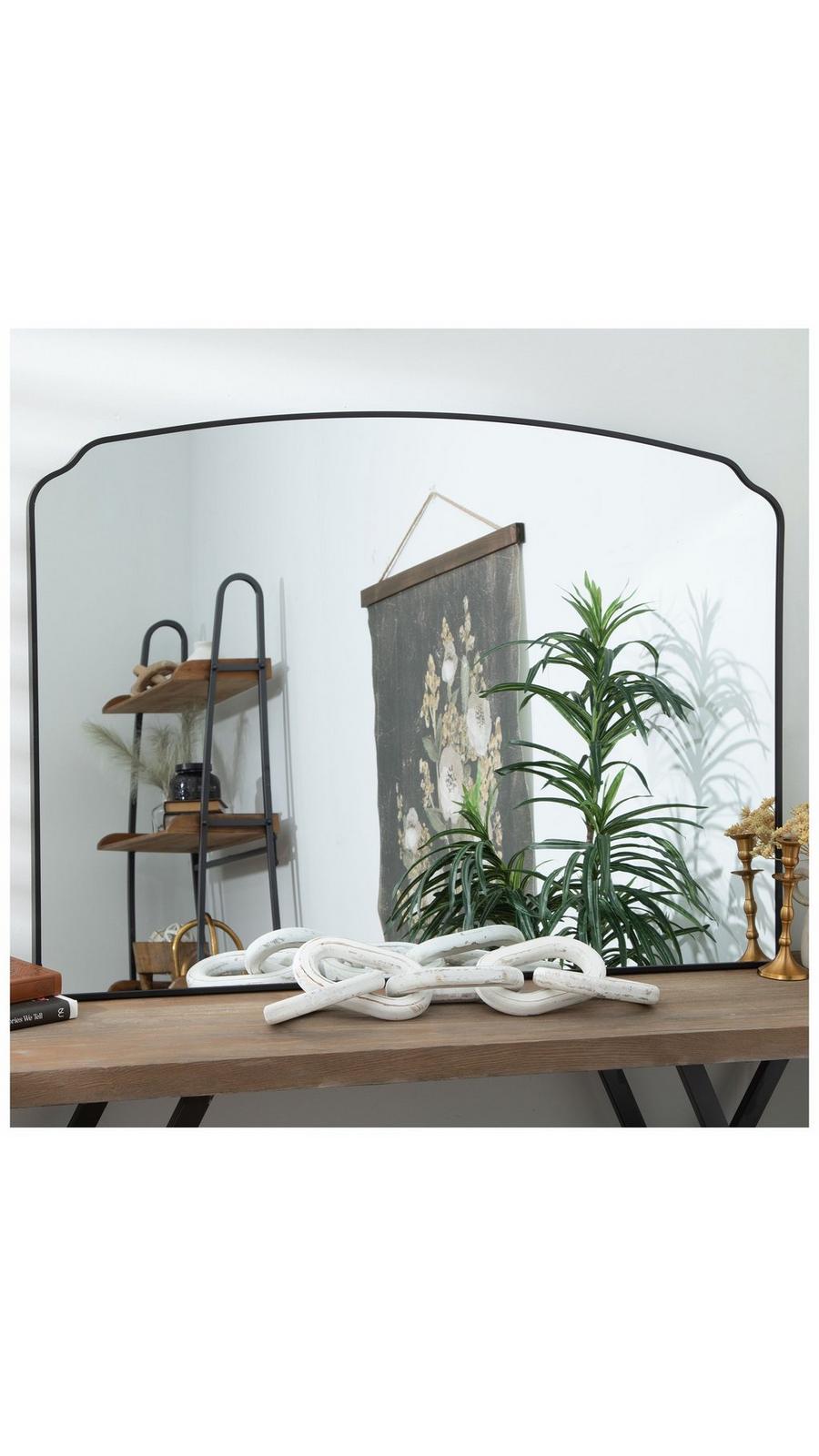 Sleek Black Metal Mantel Mirror - Modern Contemporary Wall Decor