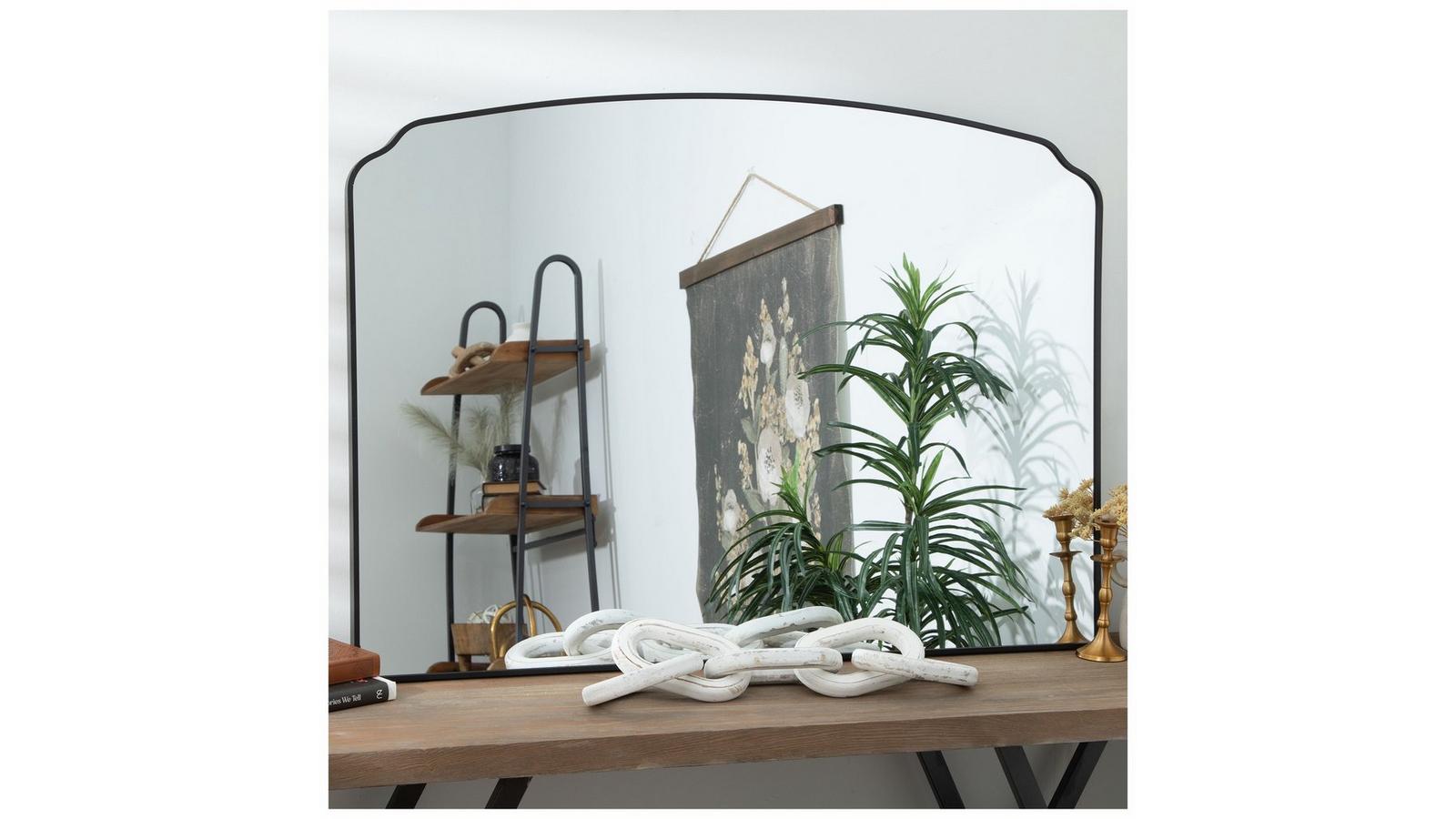 Sleek Black Metal Mantel Mirror - Modern Contemporary Wall Decor
