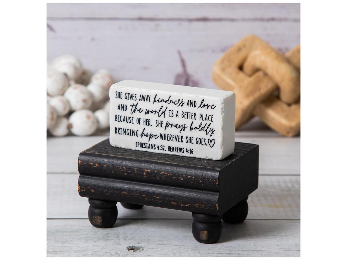 【G・S・カビール KABIR　 作品名：Sign of Happiness】 Ephesians 4:32 & Hebrew 4:16 Stone Block Decor | Hobby Lobby | 2440550