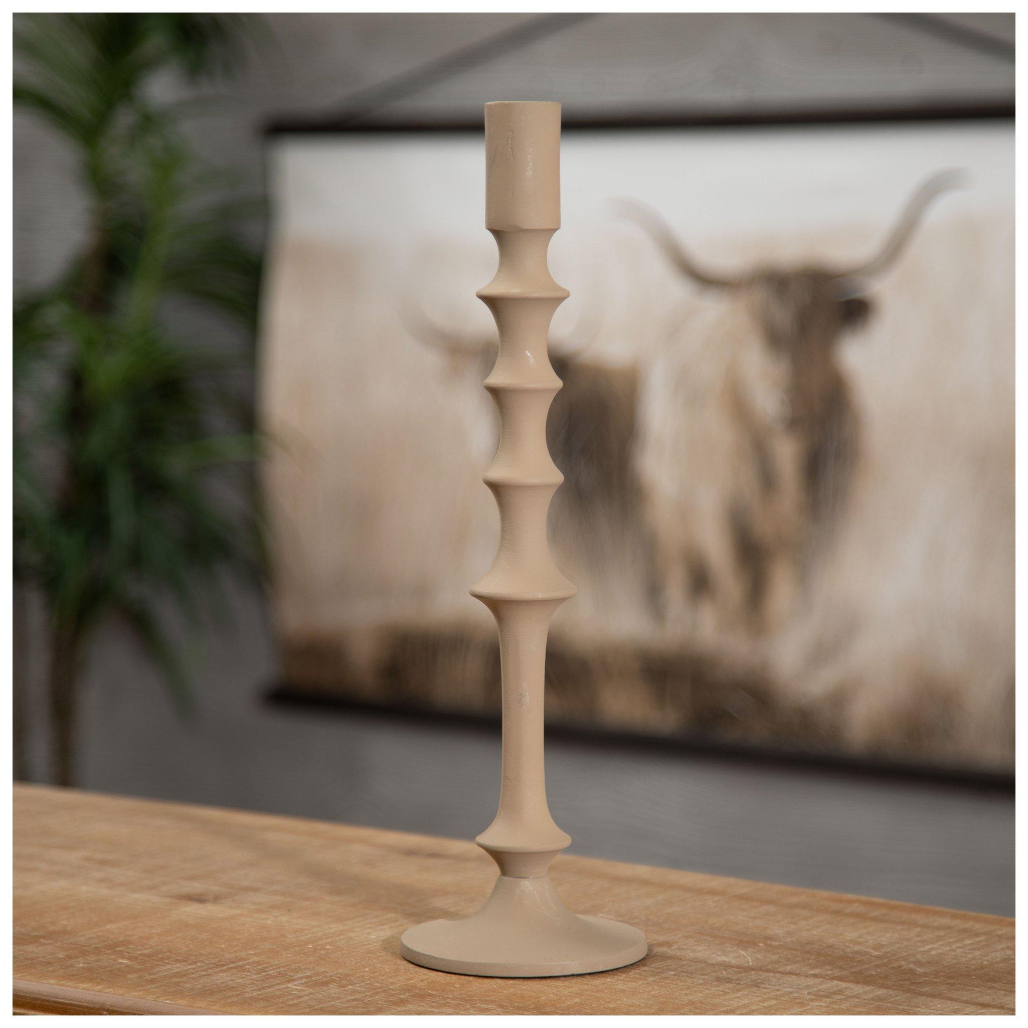 Taupe Curved Metal Candle Holder 