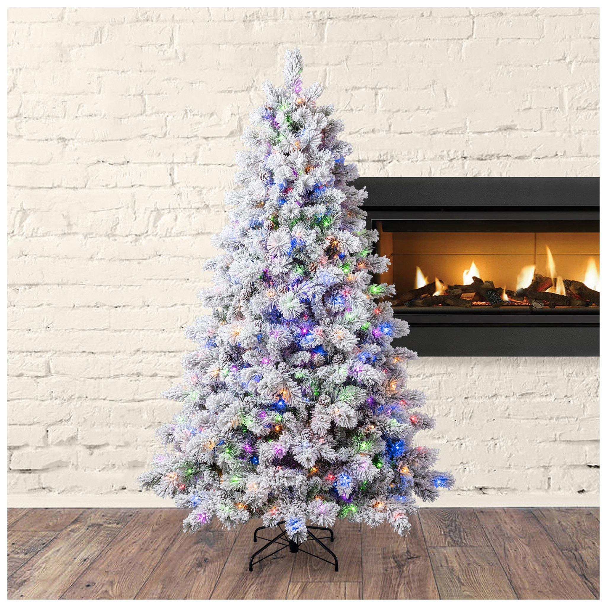 Flocked Edgewood Pine Pre-Lit Christmas Tree 7 1/2 feet tree-height view 1