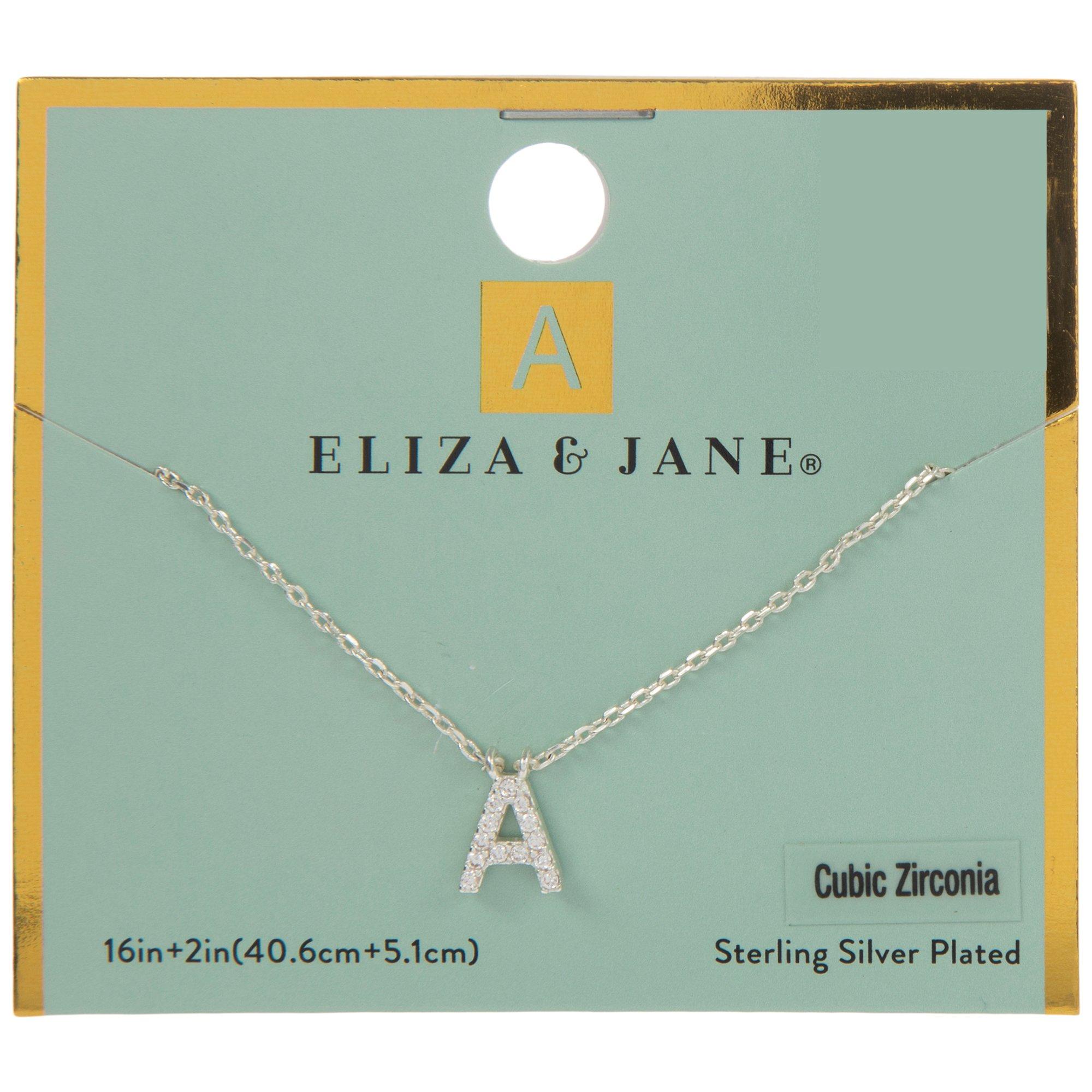 Monogram Cubic Zirconia Sterling Silver Plated Necklace - 16